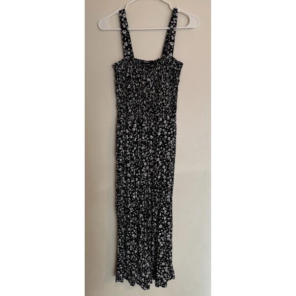 Grayson Jumpsuit Small Black White Floral Flowers Sleeveless Ruched Boho Hippie - Picture 1 of 8
